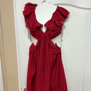 Red Backless Ruffle Dress